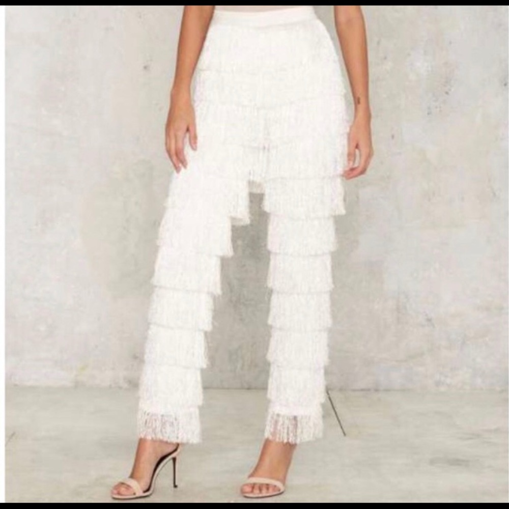 White Fringe Pants